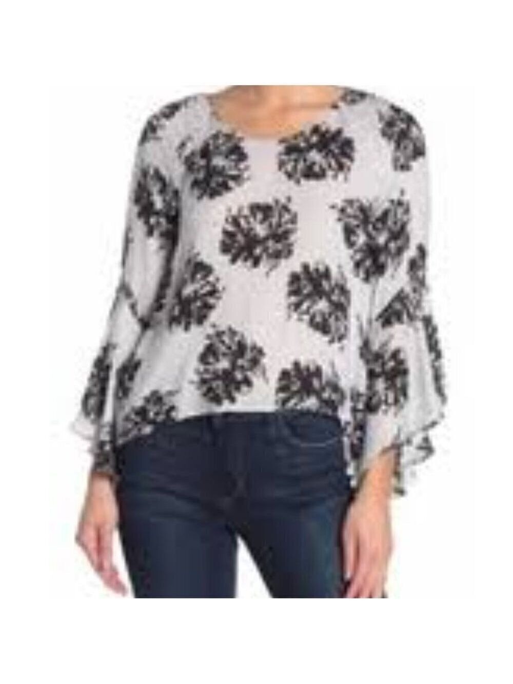 ASTR New Gray Black Sz Medium Blouse Bell Sleeve